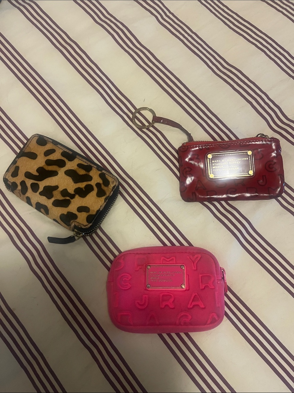 3 wallets Marc Jacobs Red card holder and Hot Pink, Monoprix leopard wallet